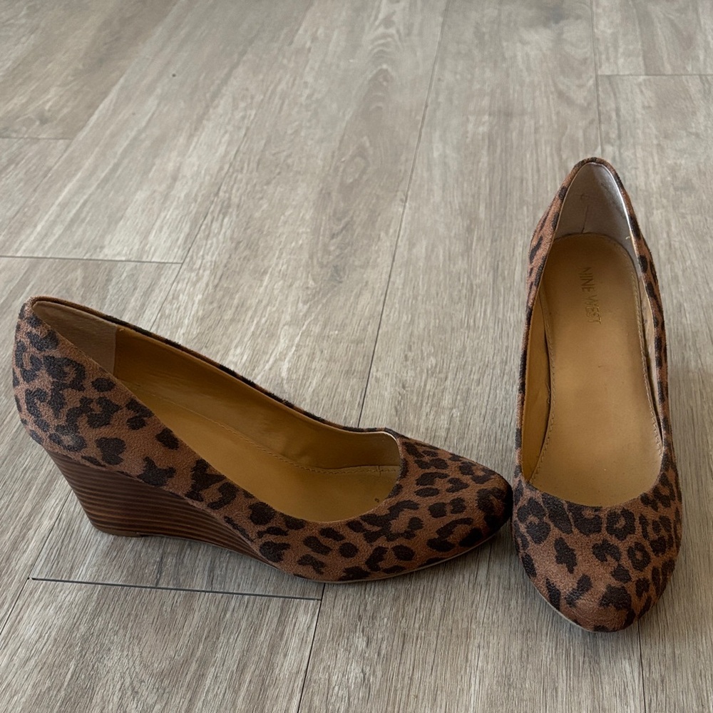 Nine West Brown Leopard Wedges